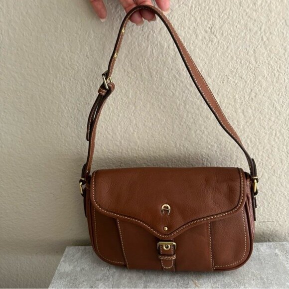 Etienne Aigner Brown Leather Bag Pocketbook Adjustable Strap Built-in Wallet VTG - Picture 2 of 13